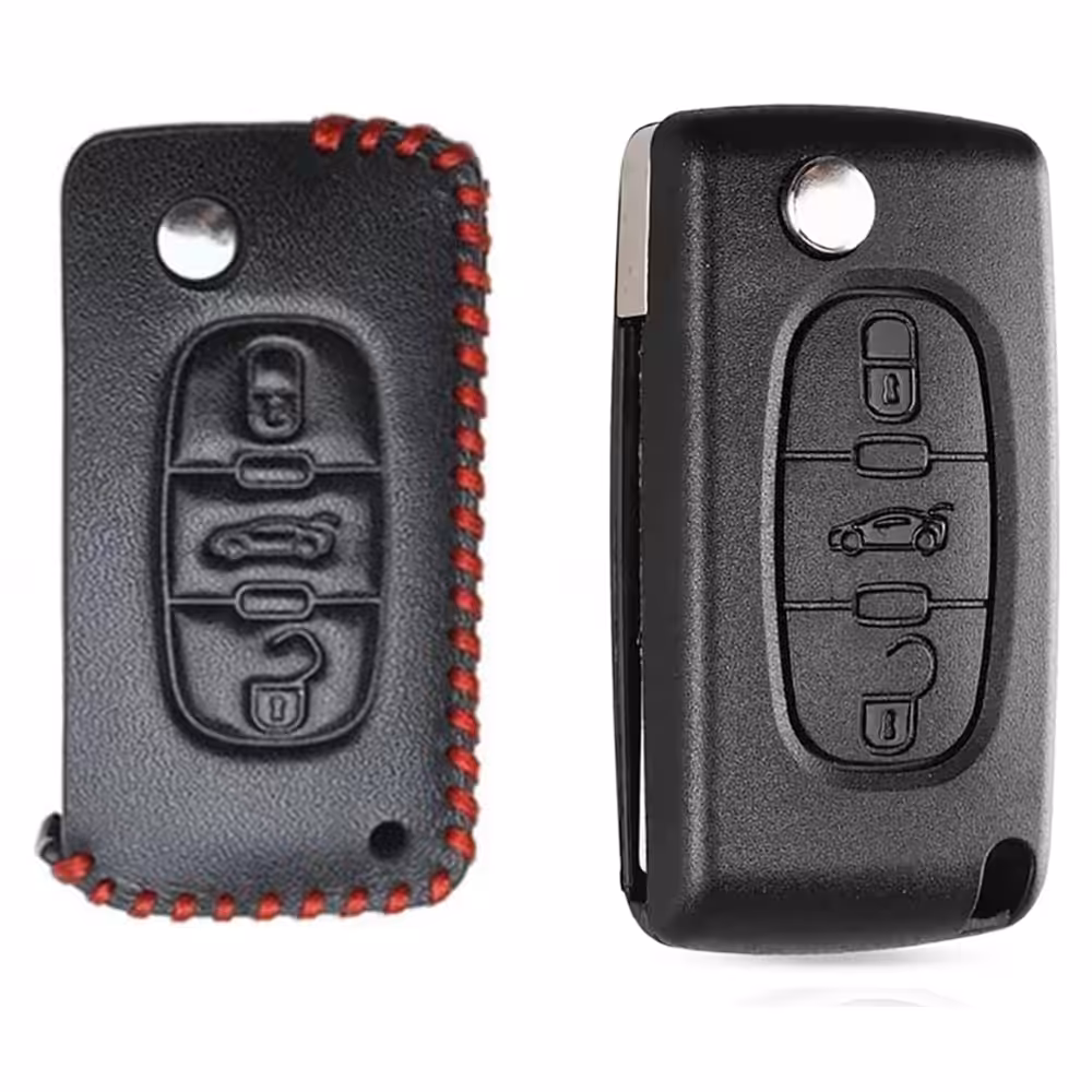 Etui Clé De Voiture En Cuir Véritable Peugeot 3 Boutons
